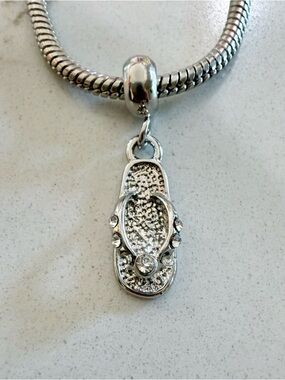 Silver Rhinestones Flip Flop  Sandal Charm